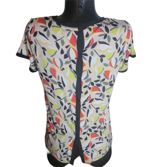 Ann Klein Abstract Floral Print Short Sleeve Top - Picture 5 of 6